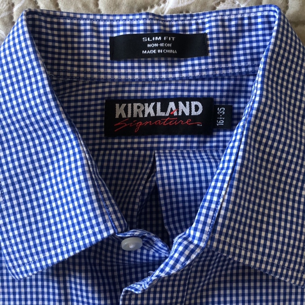 Kirkland Men’s Dress Shirt White Blue Size 16 1/2